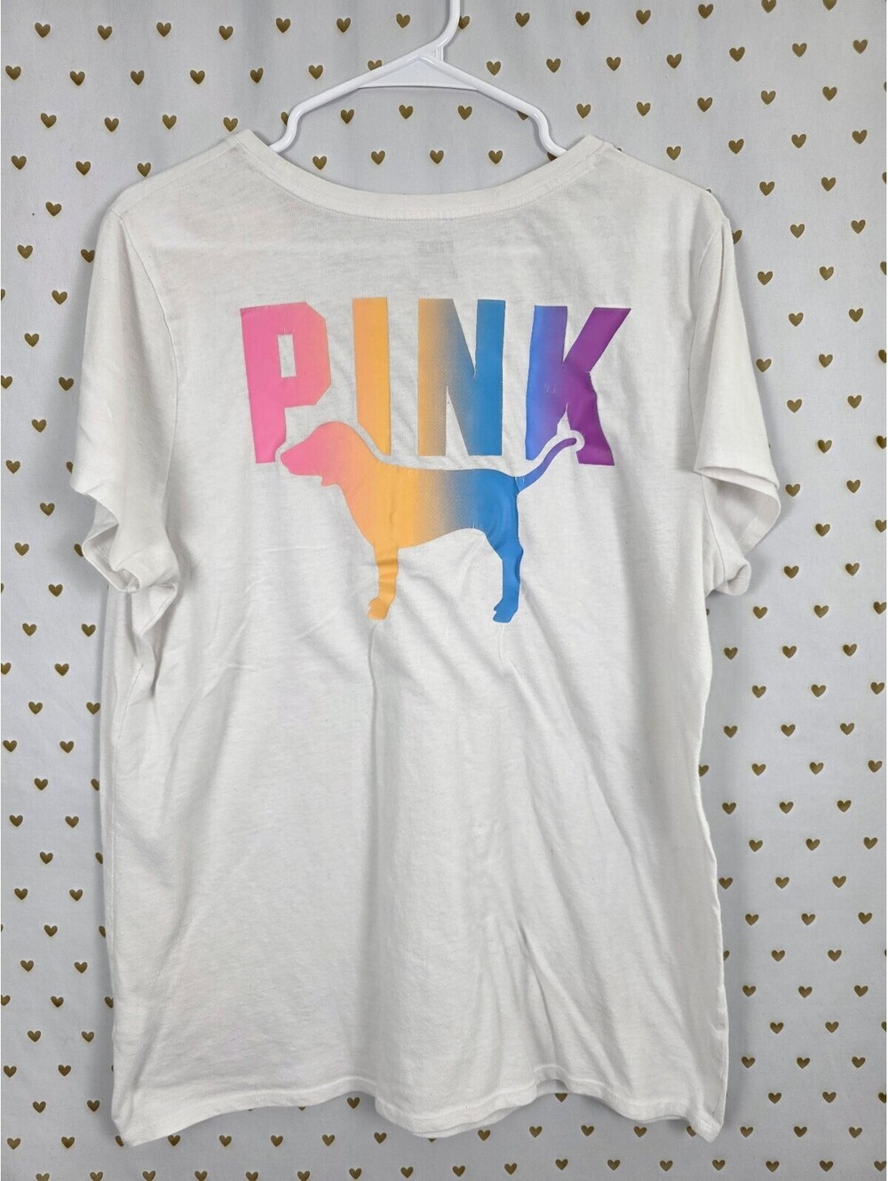 Victorias Secret PINK Rainbow Dog Logo Short Sleeve Tee XL